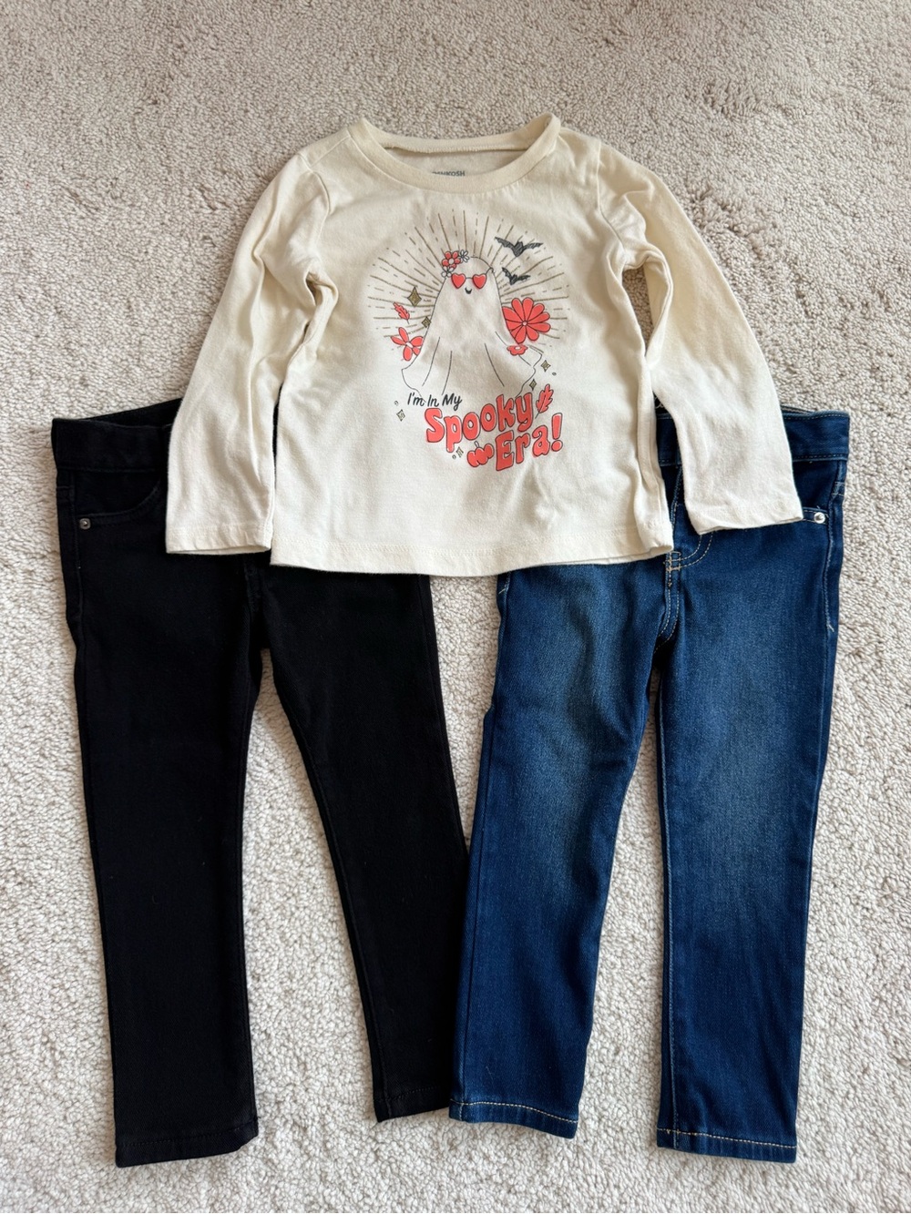 2T Girls OshKosh B'gosh Cream Long-Sleeve Ghost Tee Coral Accents & 2 Jeggings